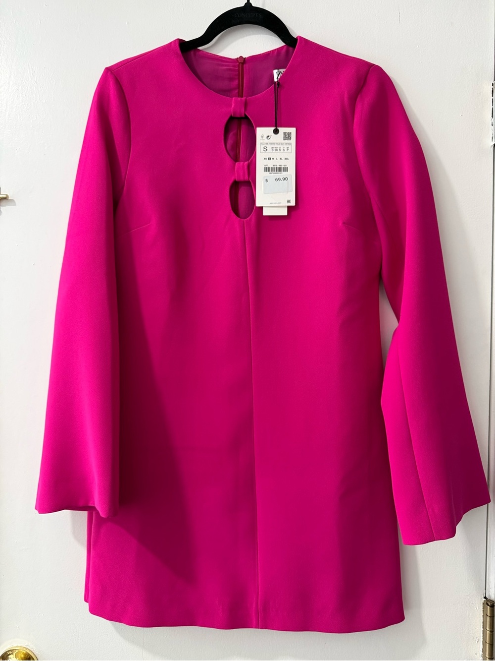 Zara Hot Pink Midi Dress with Bow-Accent Keyhole